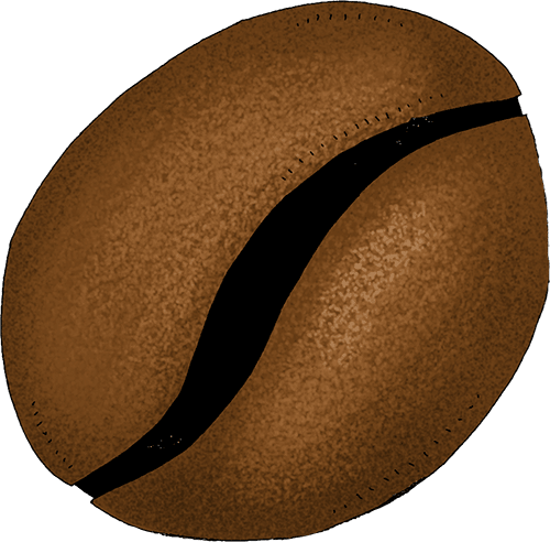 A stylised brown coffee bean illustration.
